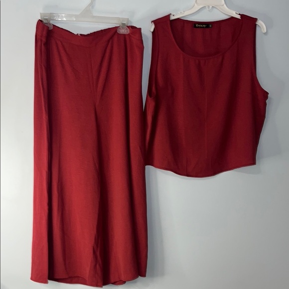 Roylamp 2Piece Set Burgundy Red Size 2X Cropped Widee Leg Pants Sleeveless Top - Picture 4 of 15